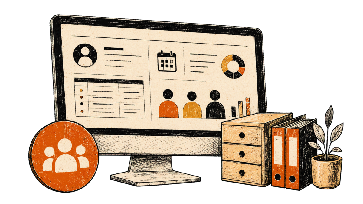Workforce dashboard and office records illustration
